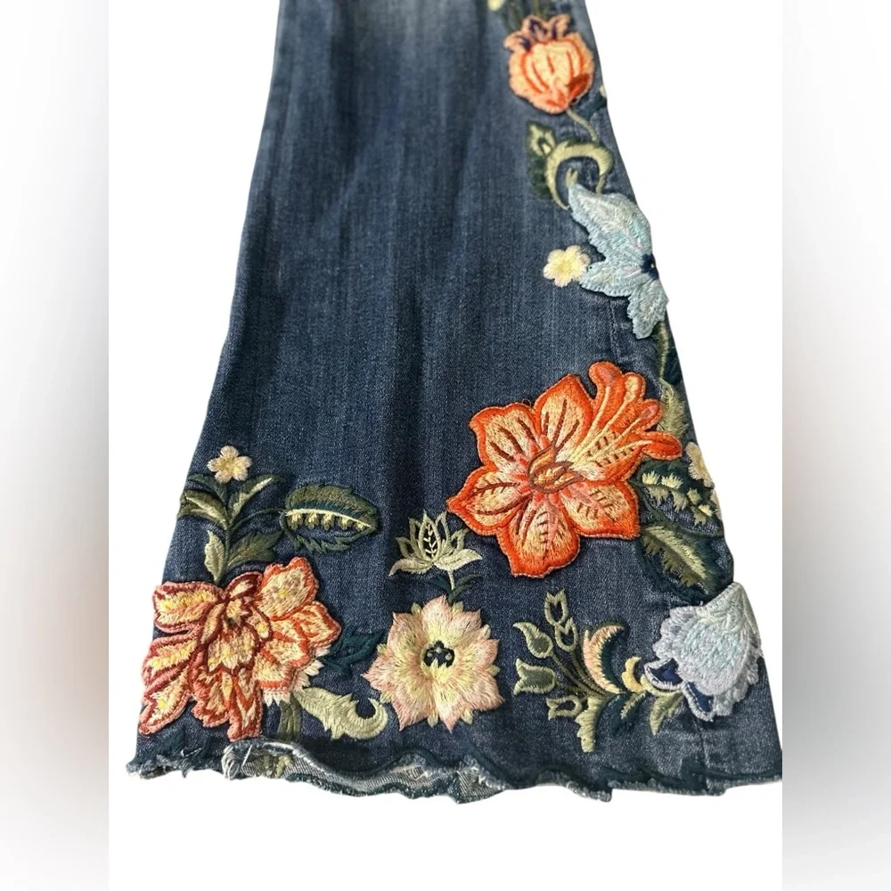 DRIFTWOOD Blue Flare Jeans with Floral Embroidery - Picture 3 of 12